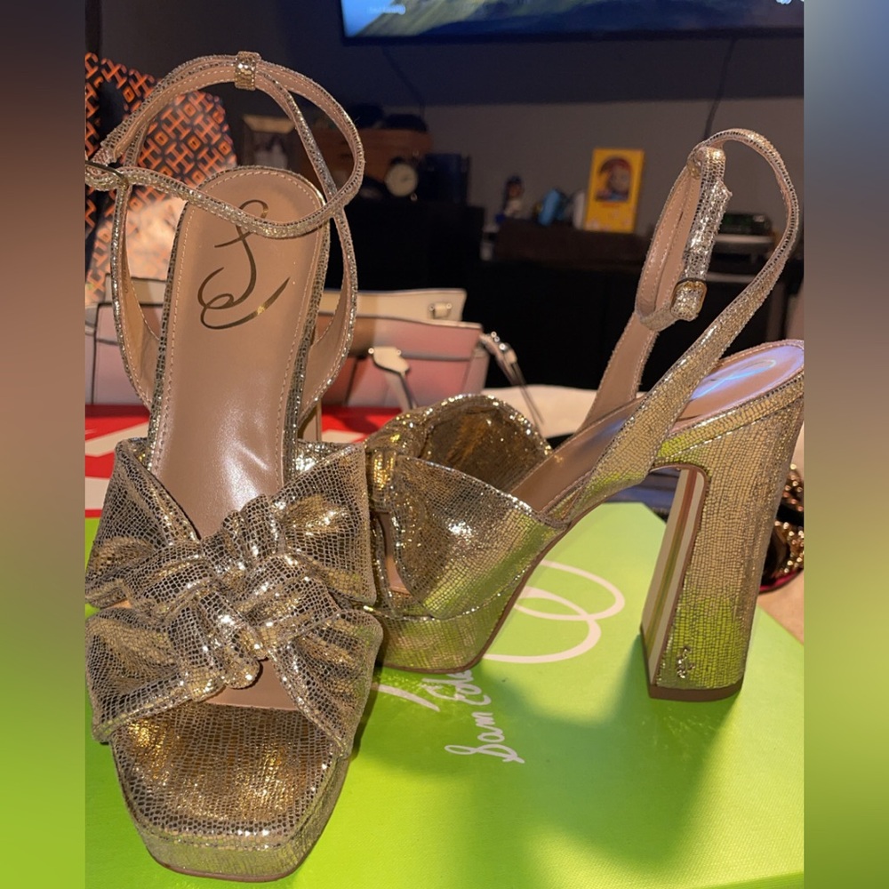 Gold high heels